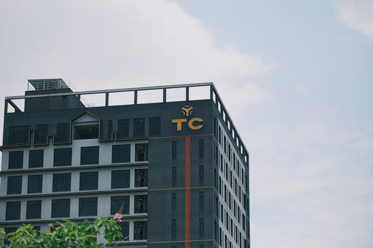 A modern building with the letters tc.