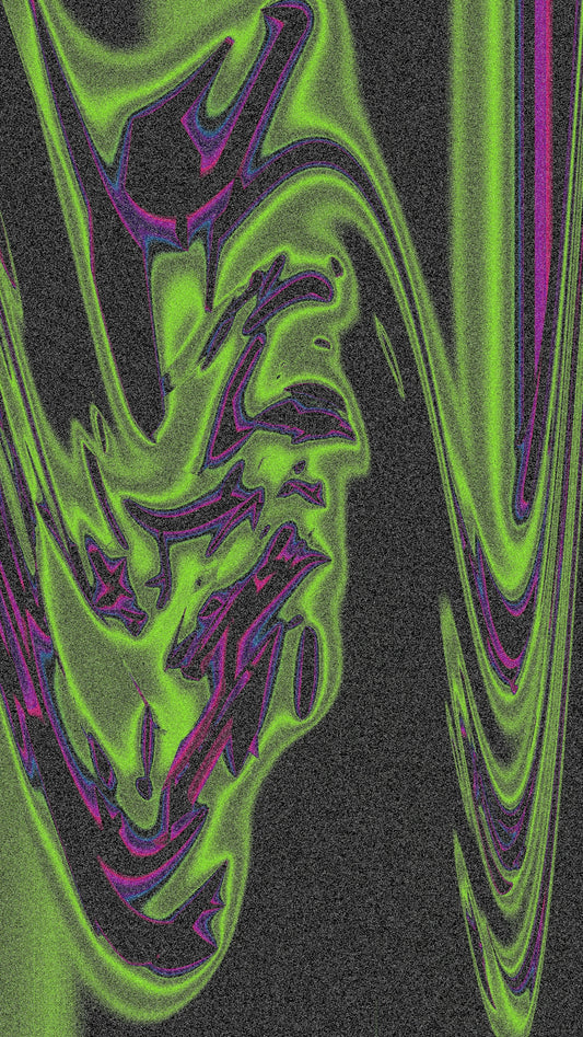Green, purple, and black abstract digital art.