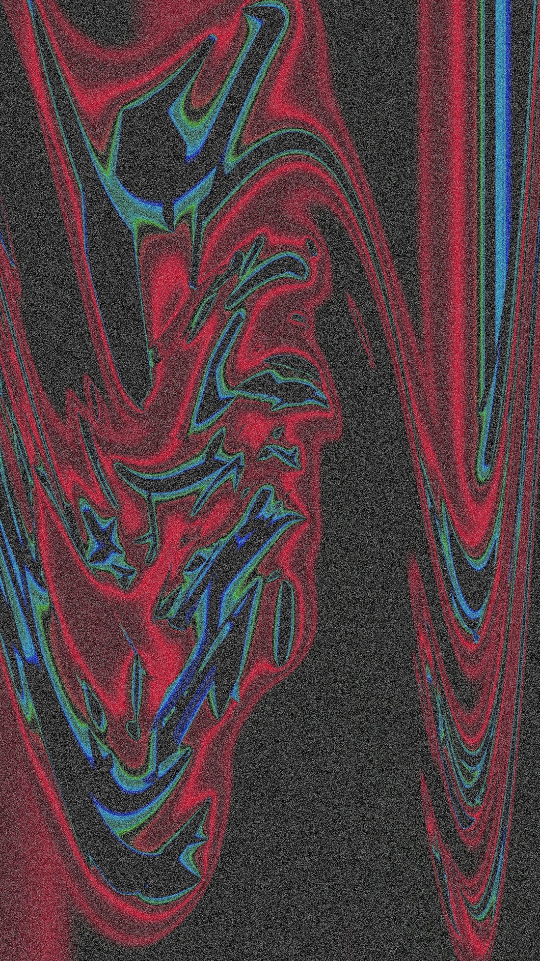 Abstract digital art with wavy red and blue elements.