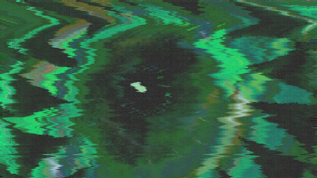 Distorted green and black abstract art.