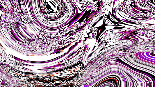 Abstract swirling patterns of purple, white, and black.